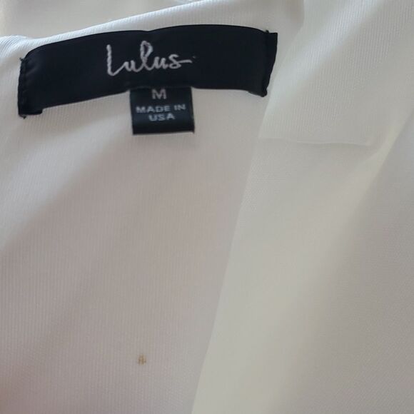 LULUS WHITE KNIT SPAGHETTI STRAP SHEATH DRESS RUFFLE BOTTOM SIZE MEDIUM SUMMER - Picture 7 of 14